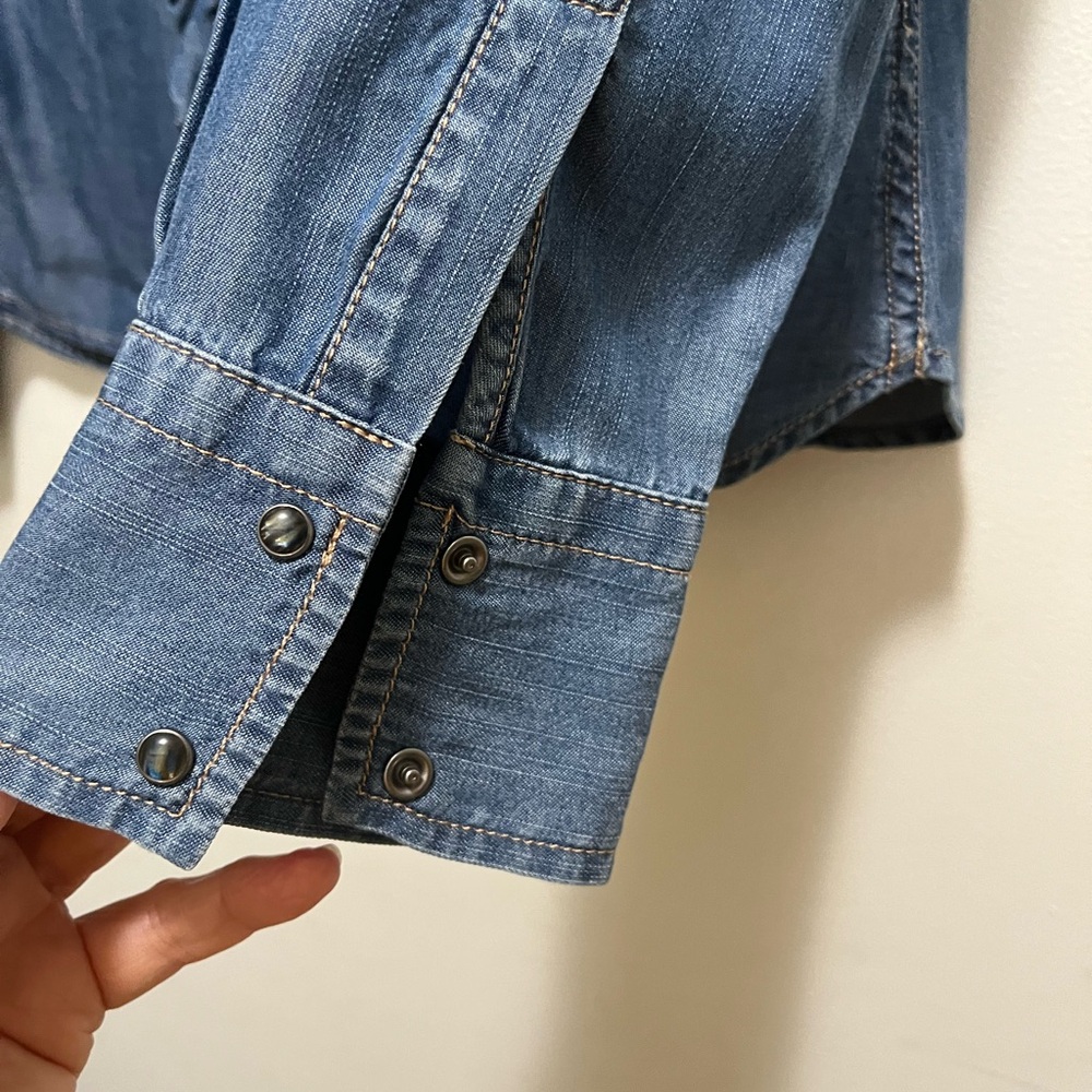 Express Blue Denim Ruffled Shirt - Picture 5 of 7